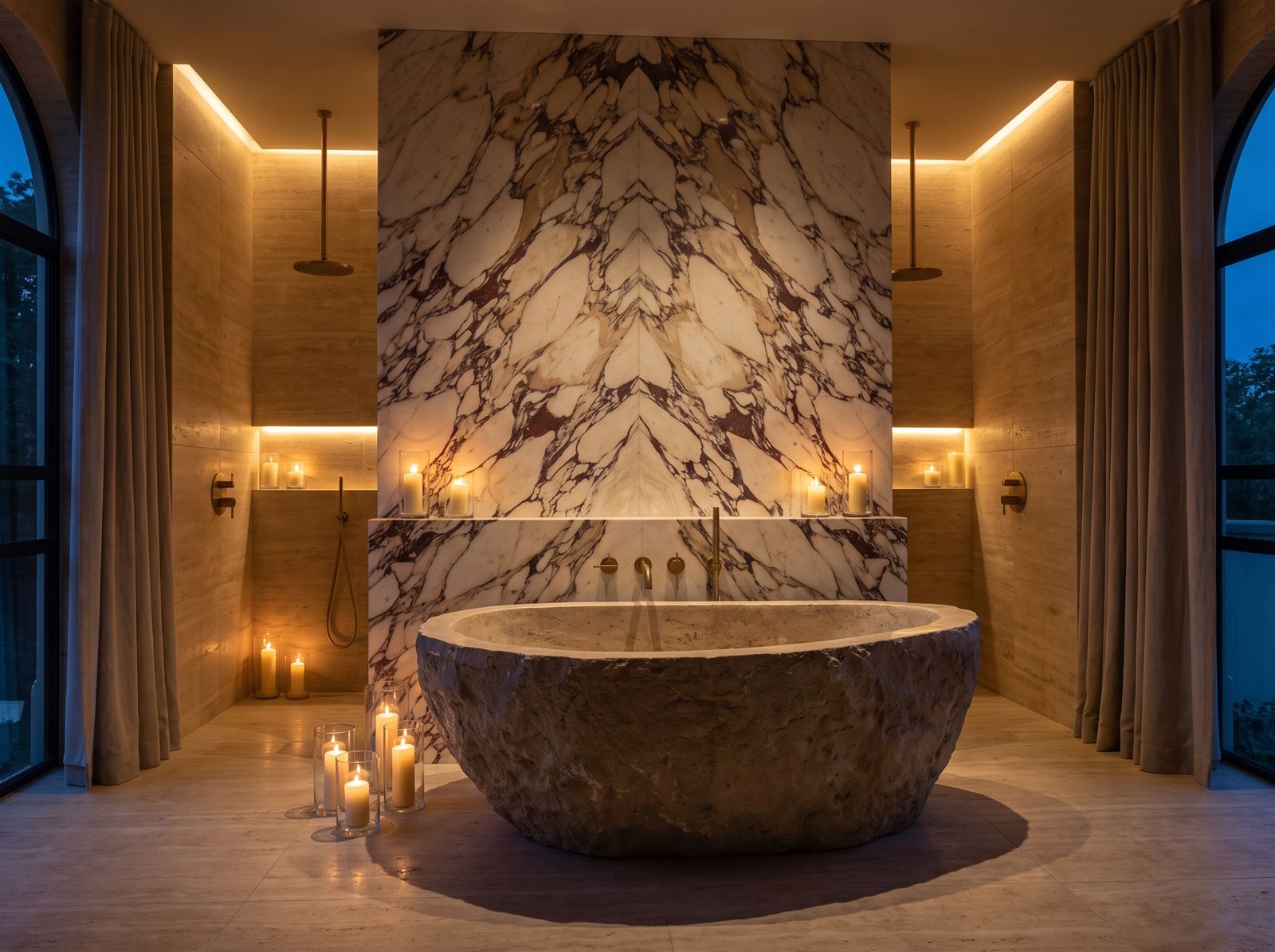 Luxuriöses Spa-Bad mit Marmor und Travertin